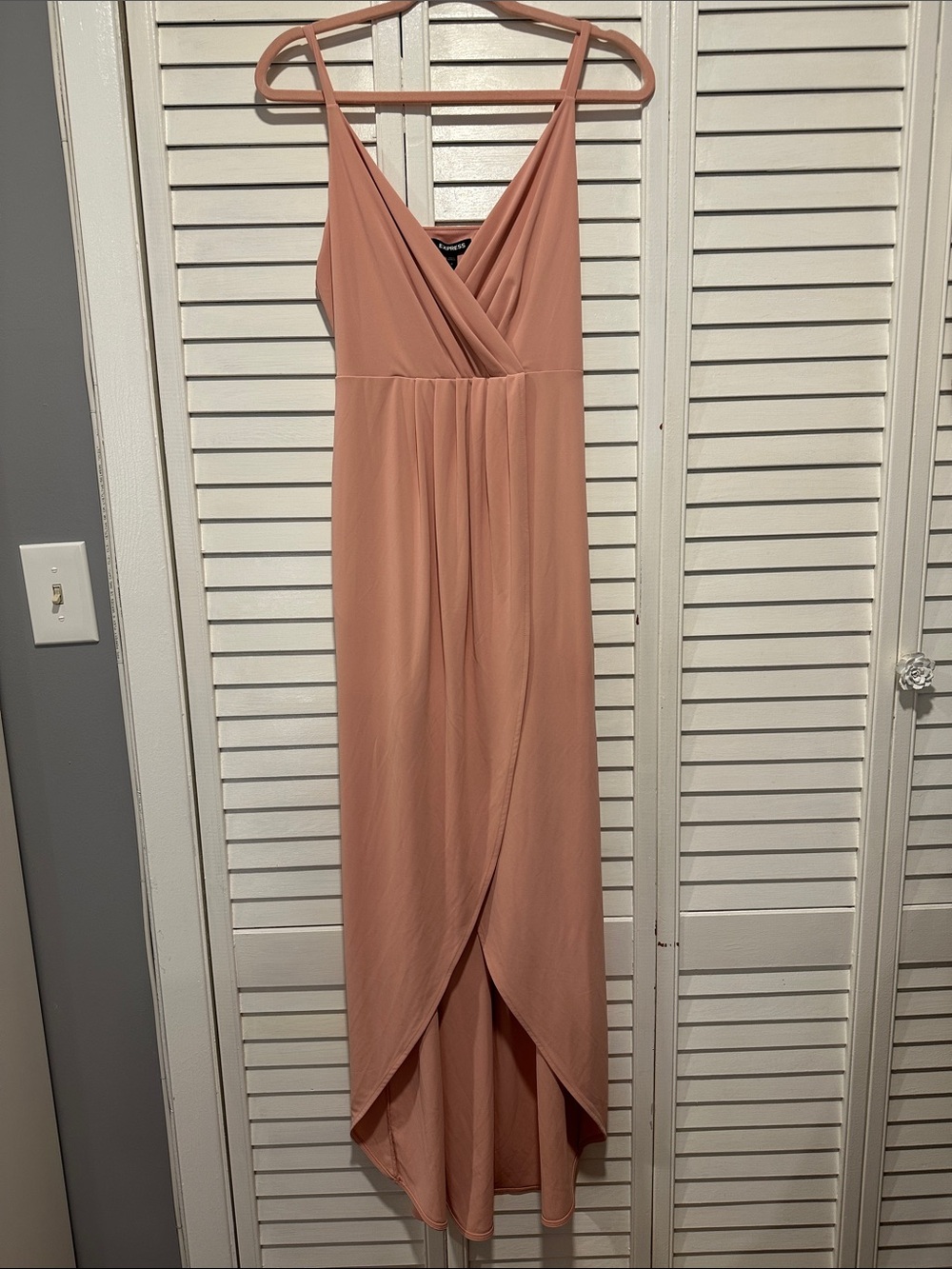 Express Peachy Pink High-Low Wrap Slip Dress